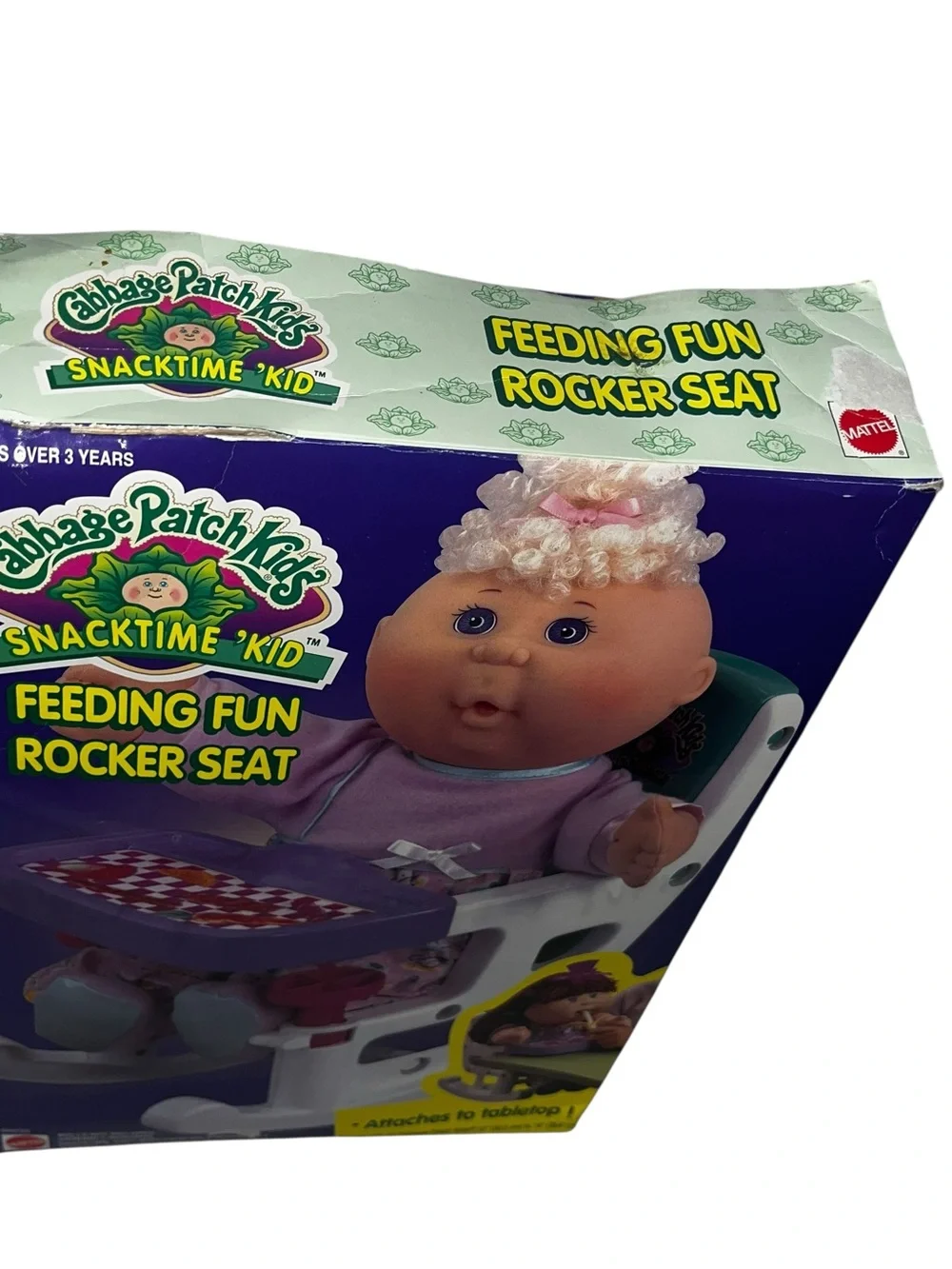 Vintage Cabbage Patch Kid doll Feeding Fun Rocker High Chair Set w box snacktime